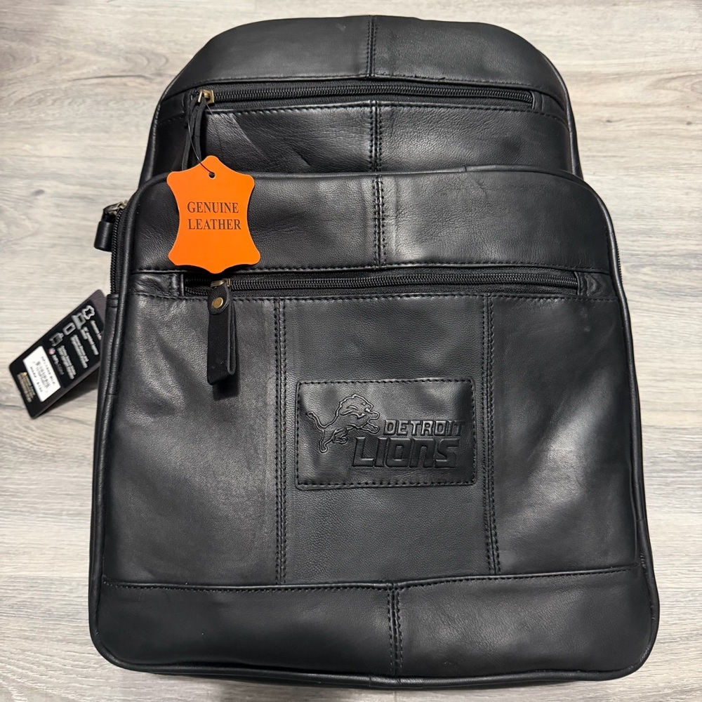 Detroit Lions Genuine Leather Black Backpack